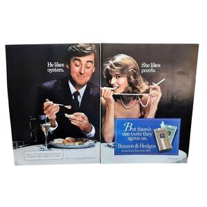 1985 Benson & Hedges Cigarettes 2 Page Print Ad Oysters Pearls